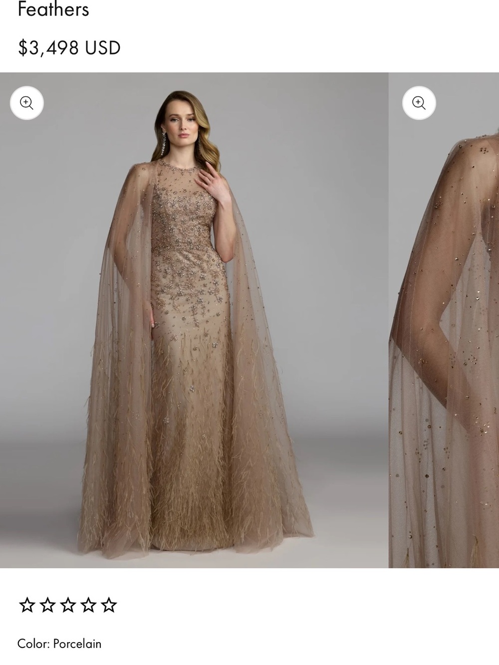 Mac Duggal Crystal Embellished Cape Feather Gown Pink Nude Size 10